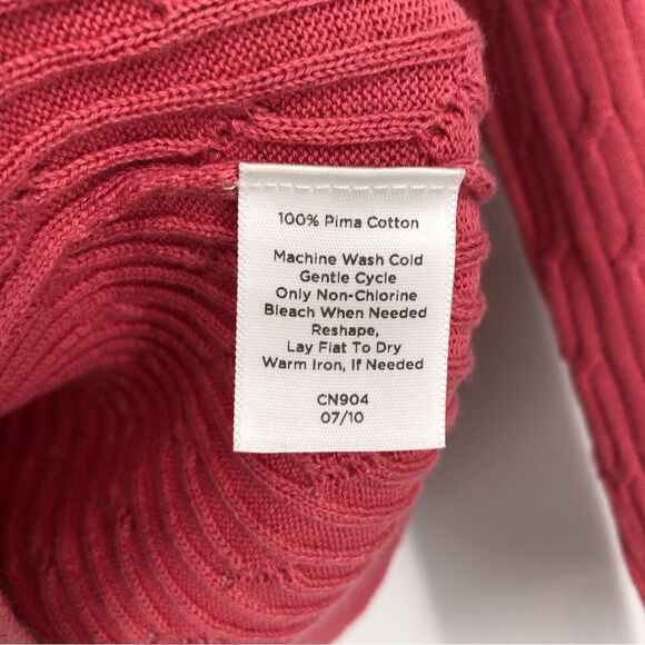 Talbots Sweater Womens Medium Pink V Neck‎ Cable Knit Jacquard Pima Cotton - Picture 6 of 6
